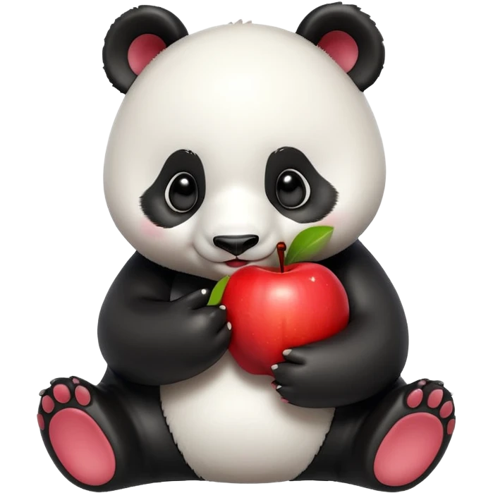 Isolated, highly detailed illustration of the most incredibly cute baby panda bear eating an apple
figurine imaginable, toy style. emoji