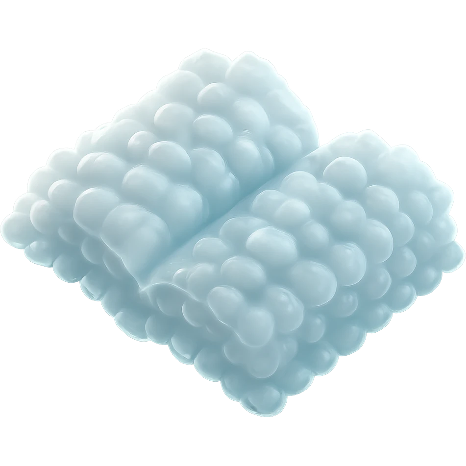 thick open book viewed from above, made entirely of small very bright white fluffy convex clouds, matte glass style, emphasis on volume and airiness, no background emoji