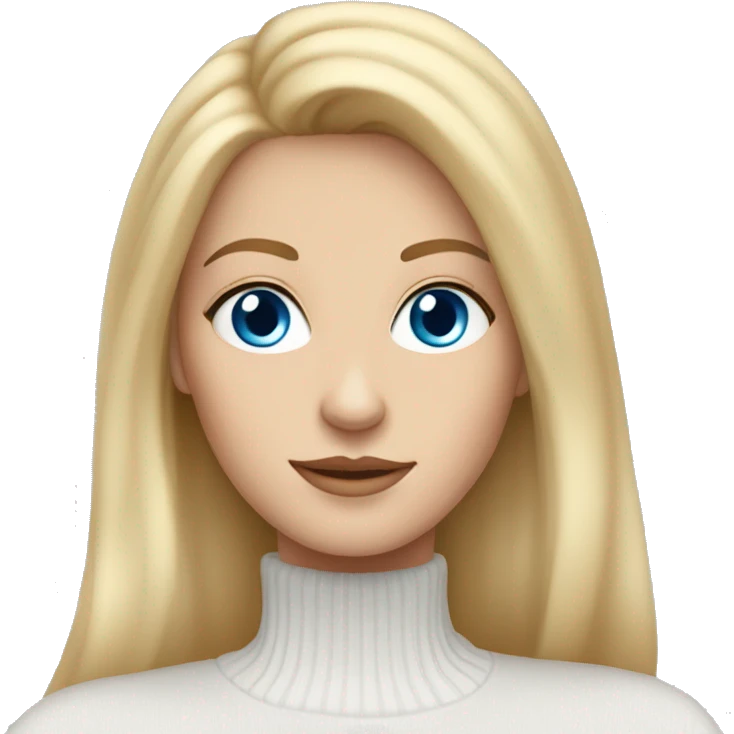 Blue eyed white woman with long blonde hair in a white turtleneck sweater  emoji