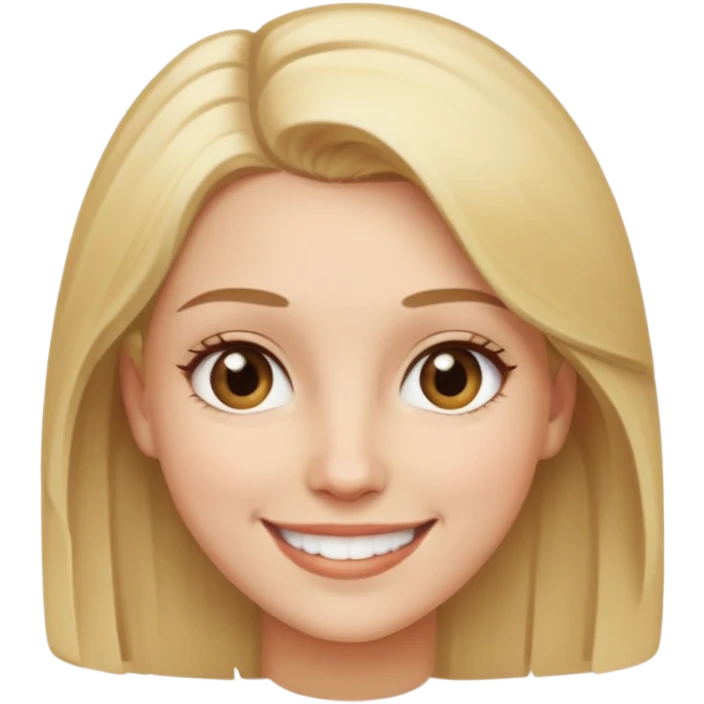 Woman with blonde hair and light brown eyes, smiling emoji