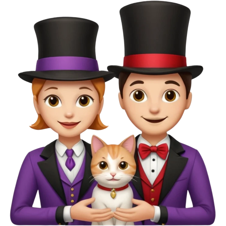 magician couple and their pet cat emoji