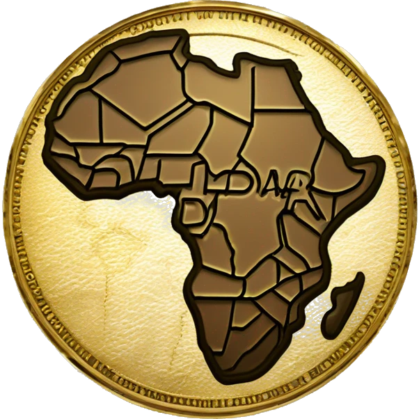 Gold coin vintage and luxury with Africa map, embossed circuits, and the words 'Digital Dinar' in English and Arabi emoji