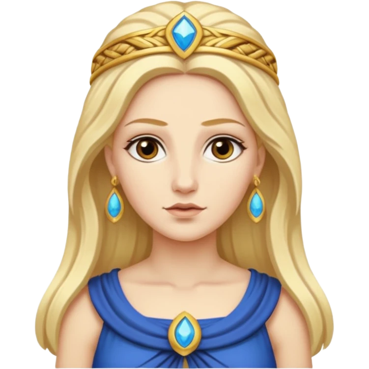 Metis The blonde pre-Olympian goddess of wisdom, counsel, and deep thought. She was the first wife and advisor of Zeus and the mother of Athena, the later goddess of wisdom. Her name connoted "cunning intelligence," a quality highly valued in Greek heroes like Odysseus. 
 emoji
