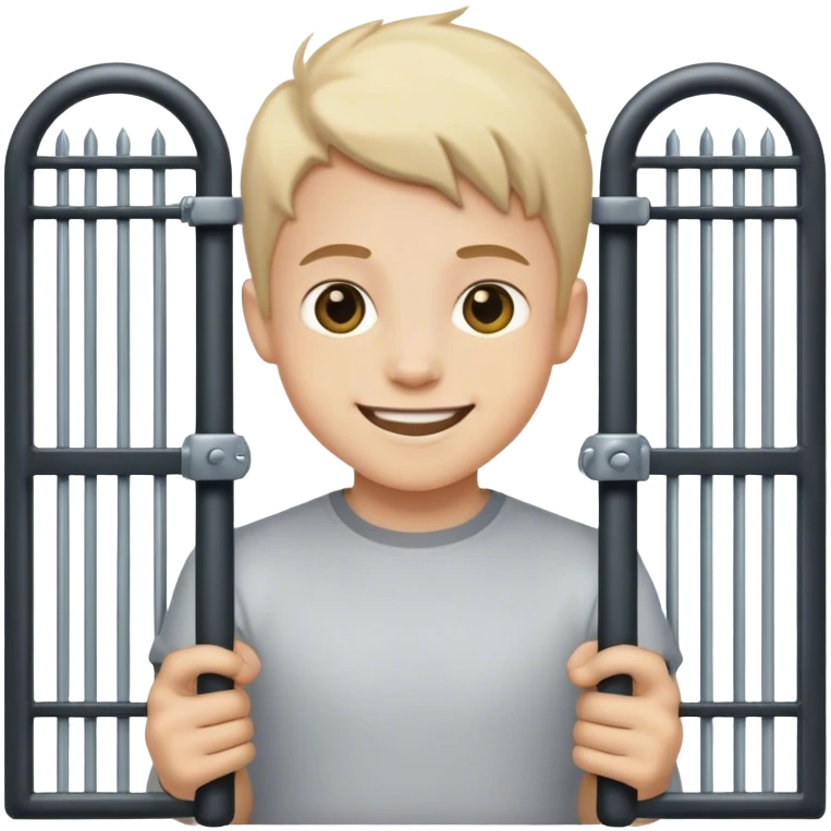smiled boy holding bars' gate emoji
