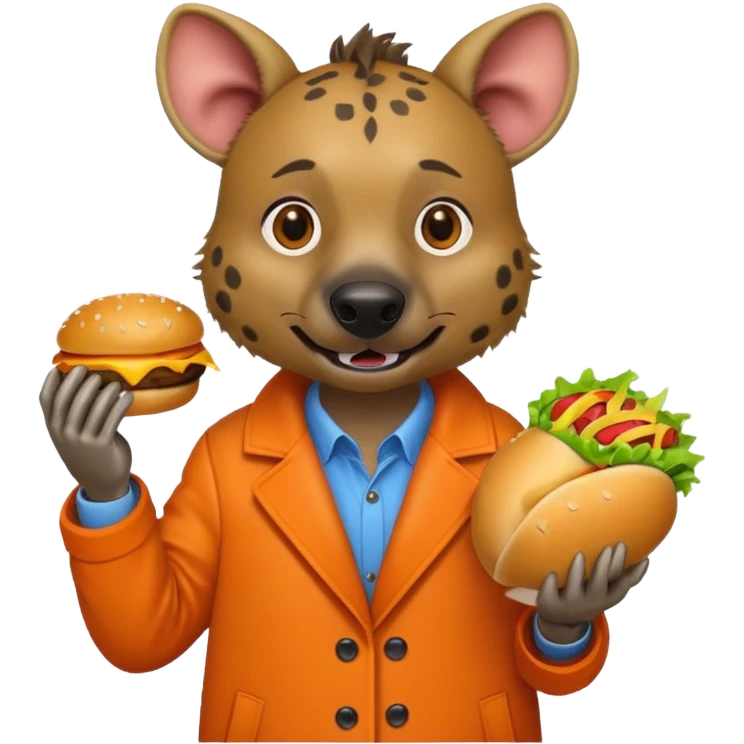 hyena with hamburger wearing orange coat emoji