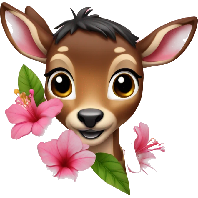 Bambi with pink hibisco emoji