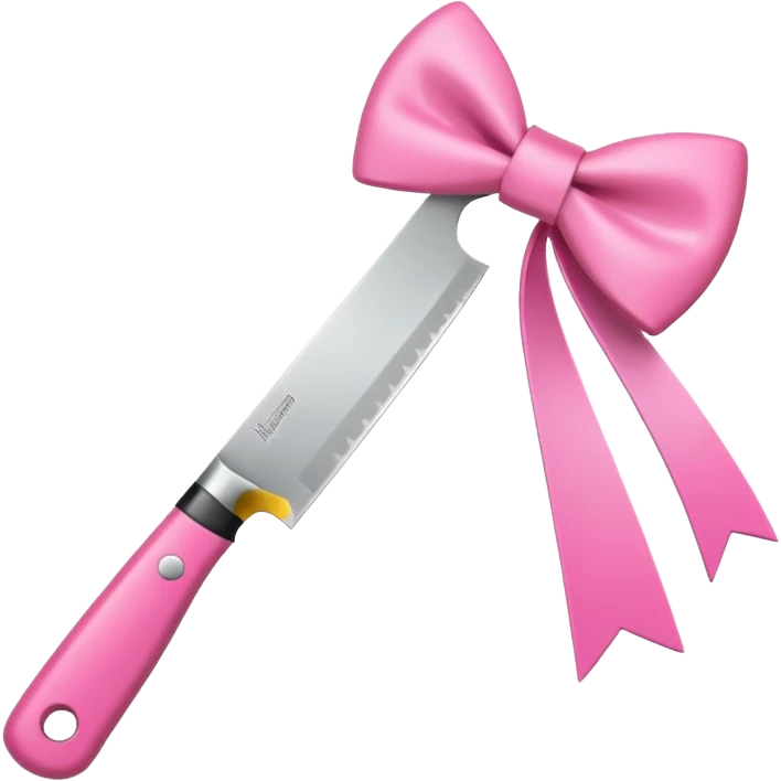 Kitchen knife with a pink bow tied around the handle, emoji style, simple, flat vector, white background, only one object emoji