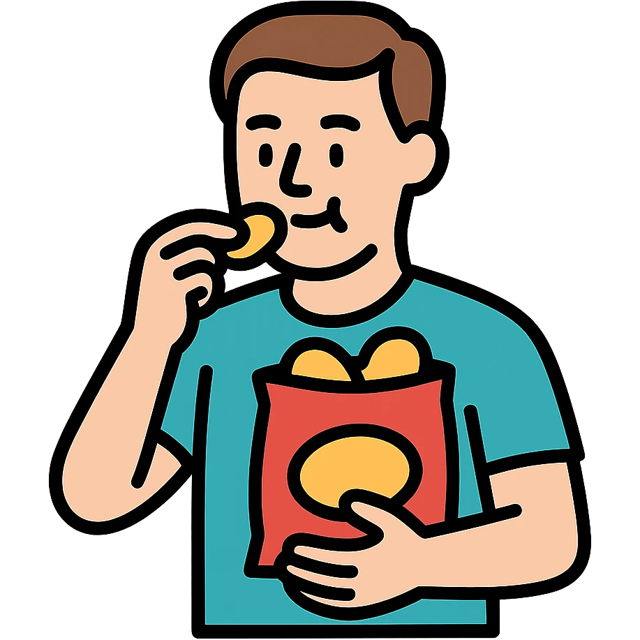 white man eating chips emoji