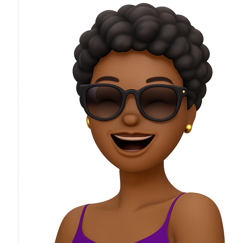 Change her facial expression to laughing, keeping the same style as the reference image. emoji
