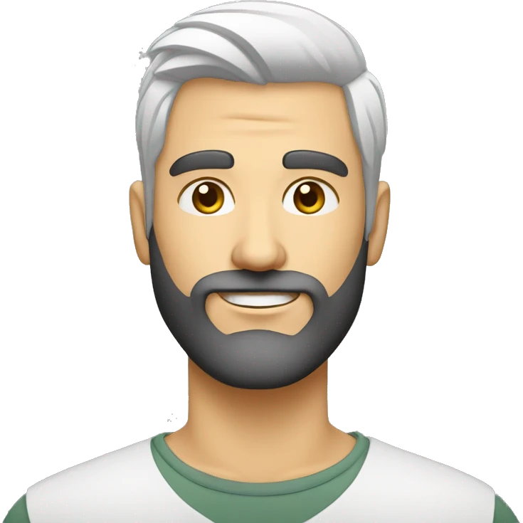 cara de hombre mayor blanco con barba blanca, cabello largo blanco emoji