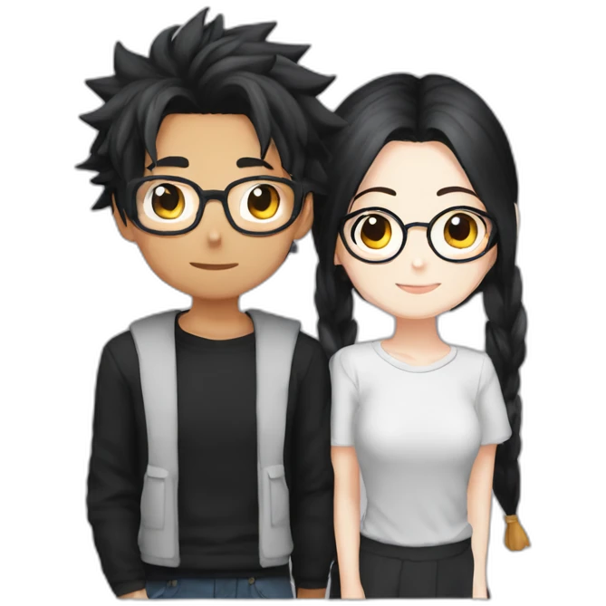 girl otaku redhead wearing glasses and black shirt with her saiyajin boyfriend black hair emoji