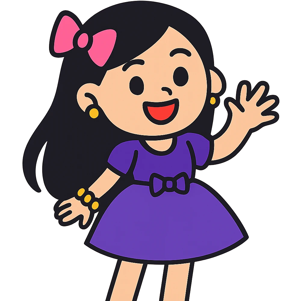 Edit the image to depict a girly girl with long black hair, wearing a formal dress in vibrant toon style, with no background. emoji