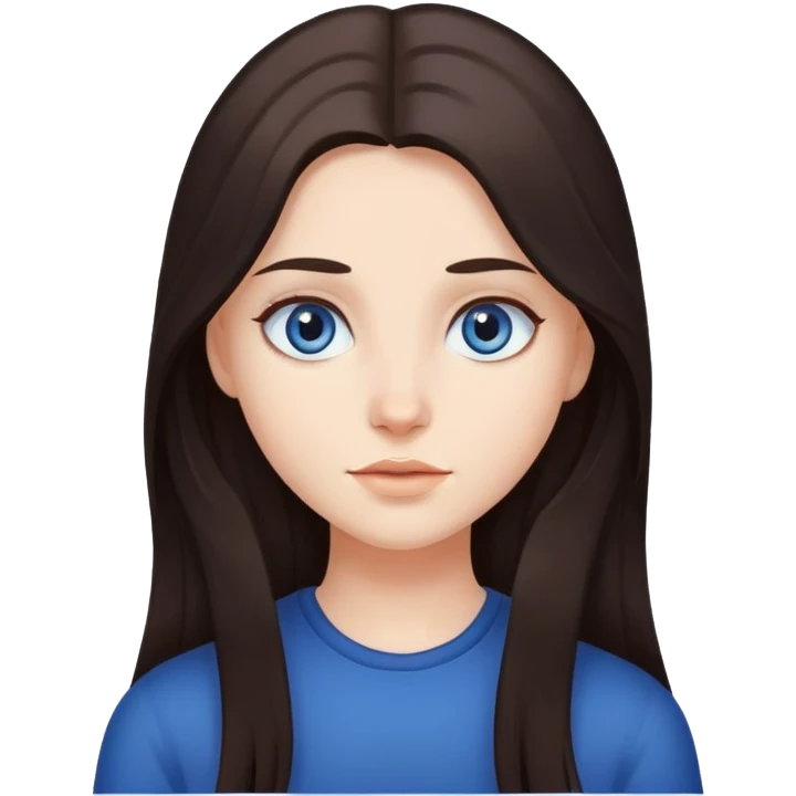 A girl with dark brown long hair and dark blue eyes emoji