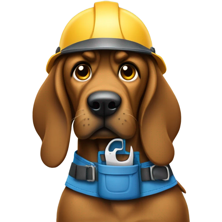 blue bloodhound with a hard hat and a tool belt. emoji