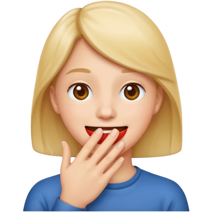 face covering mouth with one hand and smiling, classic apple emoji style emoji