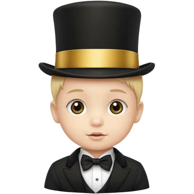a baby in a black top hat with a gold stripe emoji