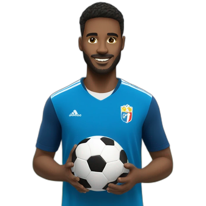 jugador de futbol camiseta azul  con balón  emoji