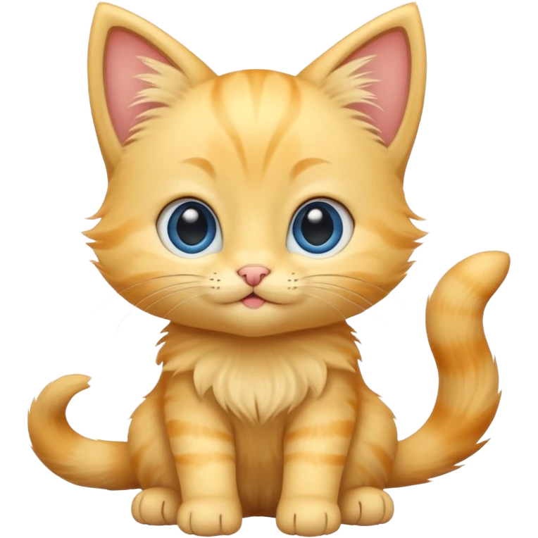 A cute cartoon yellow kitten sitting and wagging its tail and animated and mover. emoji