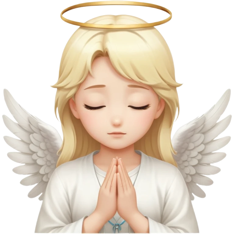 Beautiful Gorgeous Blonde Sweet Anime Angel Praying, With Closed Eyes, Peaceful, Calm, White feather wings emoji