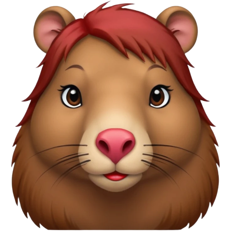 capybara with faka eye lashes and make up on - bright lipstick and eye make up - long brown hair

 emoji