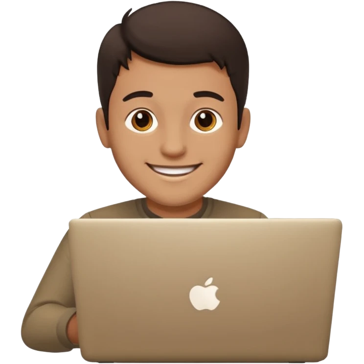 happy man on laptop with light brown skin color , with dark hair front of laptop emoji