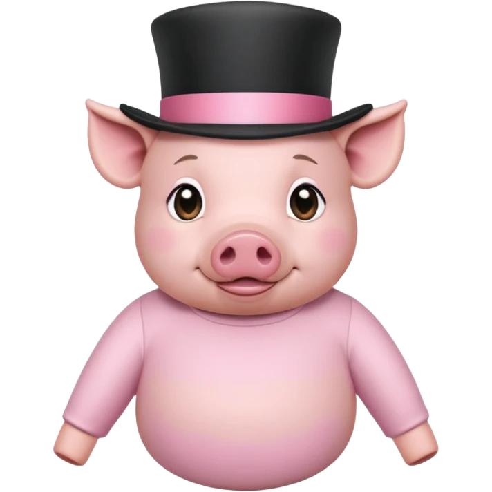 Pig wearing a long sleeve tshirt, baby pink, with the print ’suiade’ and a top hat emoji