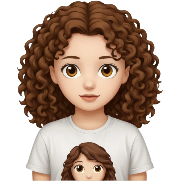 Brown eyes, long curly brown hair straykids t-shirt girl emoji