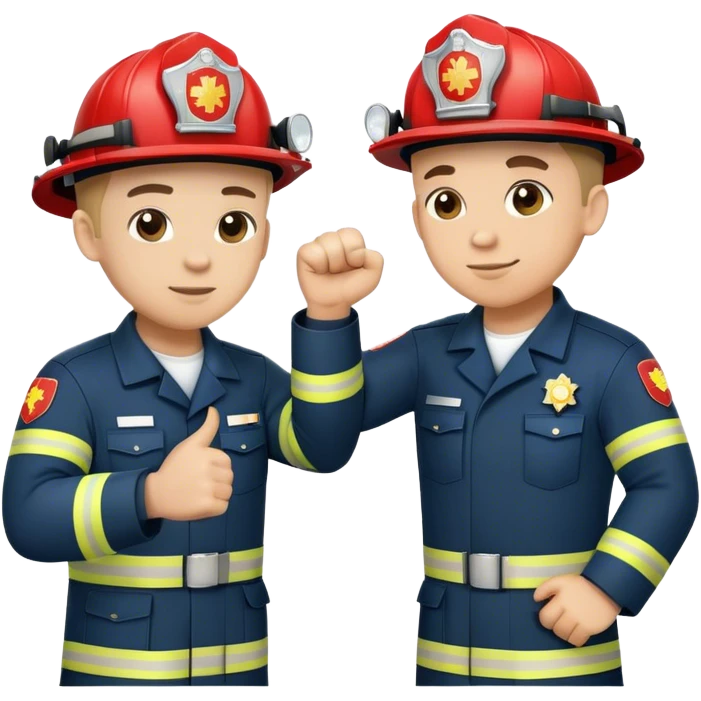 Fireman and Paramedic standing together and making fist bump  emoji
