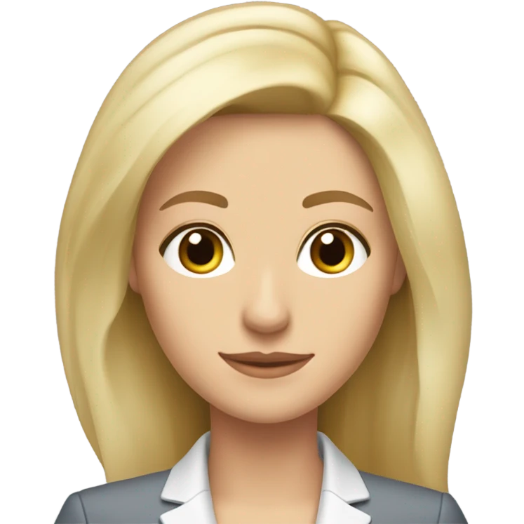 Pretty Caucasian blonde woman with pretty hair and brown eyes and skinny in a suit working  emoji
