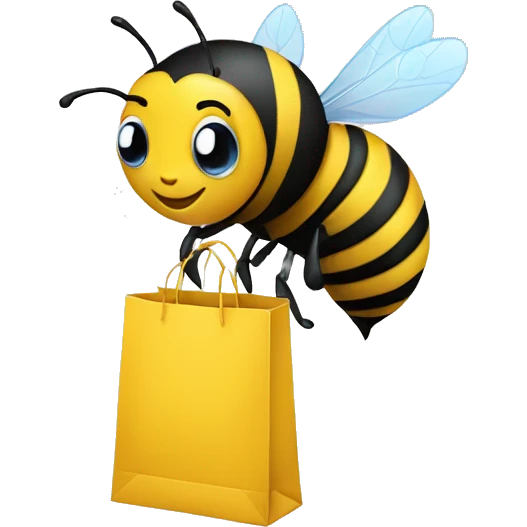 a bee buying various things in a shopping bag emoji