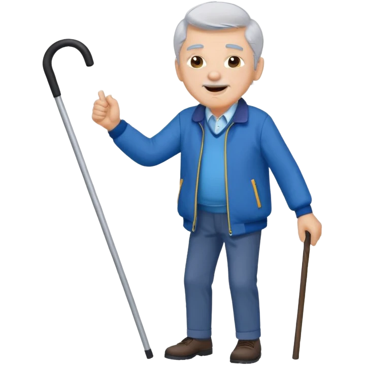 A grey-hair grandpa fan with cane in hand, cheer loudly with youthful spirit. emoji