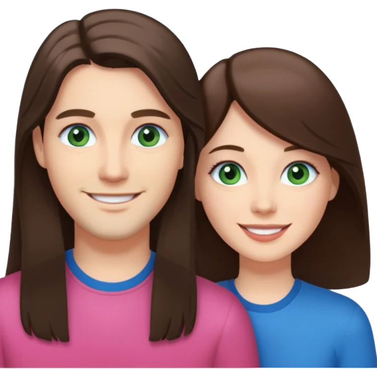 “A pink Polaroid-style photo of a couple: a white woman with long brunette hair and blue eyes, and a white man with short brunette hair and green eyes.” emoji