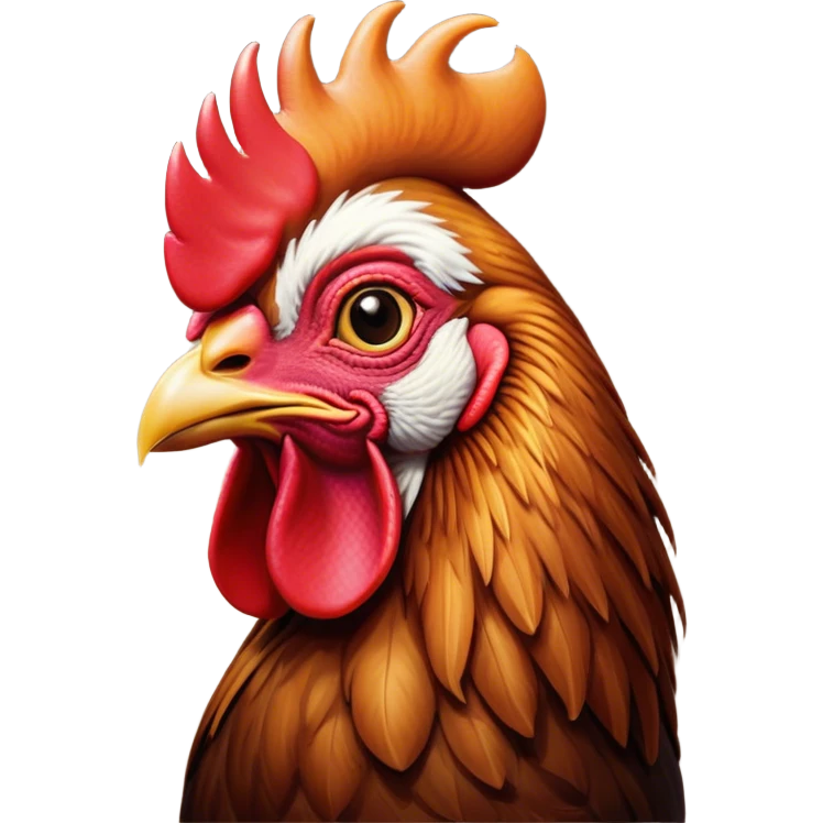 Cinematic Noble Brown Rooster Portrait Emoji, Poised and regal, with a robust, commanding build and a rich, well-groomed brown plumage, deep-set soulful warm eyes, Simplified yet sharp and sophisticated features, highly detailed, glowing with a soft, dignified glow, high shine, intelligent and proud, stylized with an air of rustic majesty, focused and attentive, soft glowing outline, capturing the essence of a watchful and confident leader, so majestic it feels as though it could crow out of the screen with effortless authority! emoji