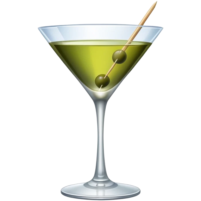 martini glass with clear liquid and an olive at the bottom skewered by a toothpick emoji