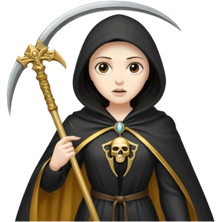 woman grim reaper in a gold cloak with scythe emoji