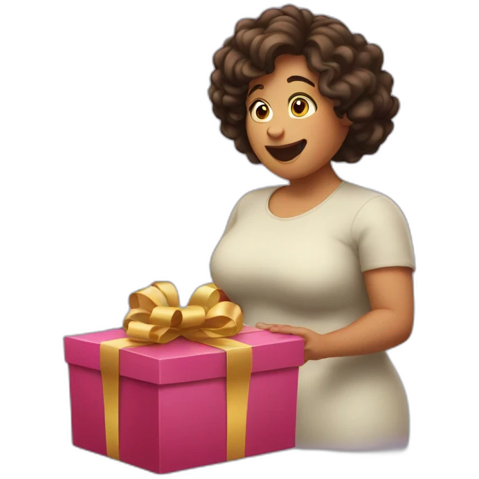 overweight latin woman opening a gift emoji