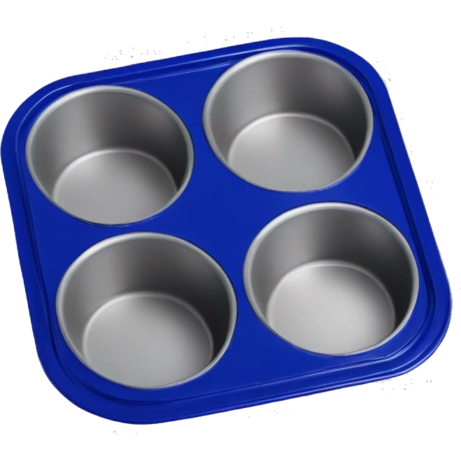 Realistic isolated cobalt blue muffin tin pan. emoji