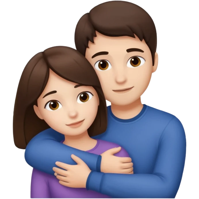 fair skinned girl hugs fair skinned guy, both brunettes emoji