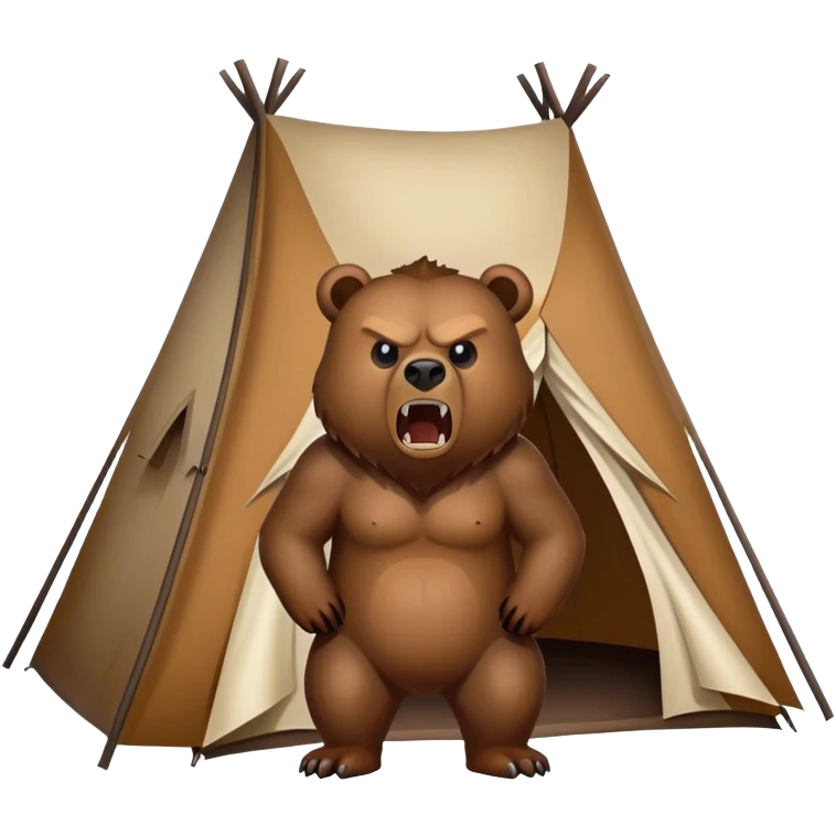 angry grizzly bear facing a tent emoji