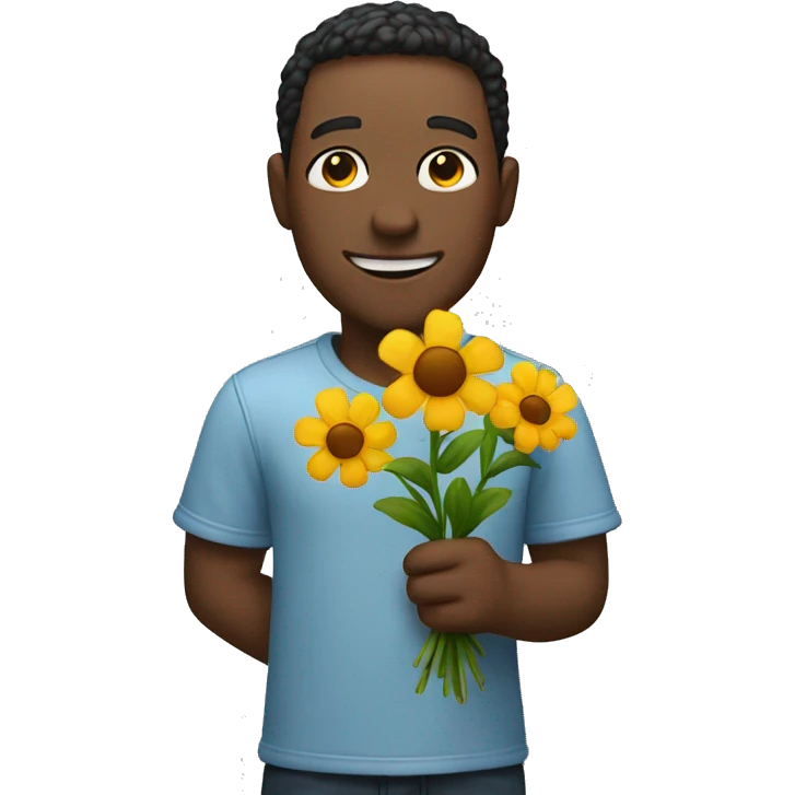 Smiling Emoji holding Flowers in his Hand  emoji