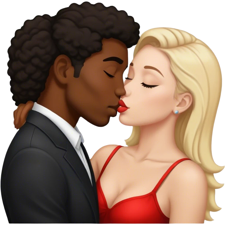 Black bold man and white woman kissing  emoji