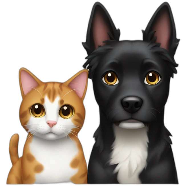 black dog next to calico cat emoji