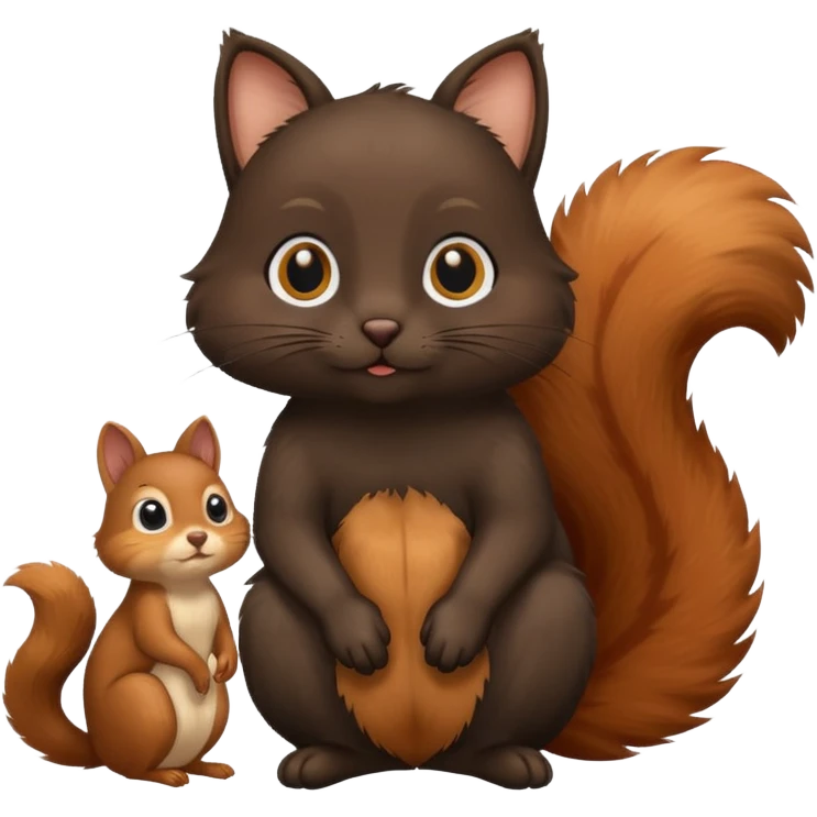 black and brown cat next to a squirrel  emoji