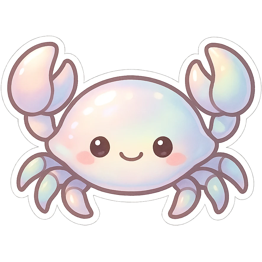 cute crab in pearl colours, soft iridescent shell, gentle expression, simple background emoji