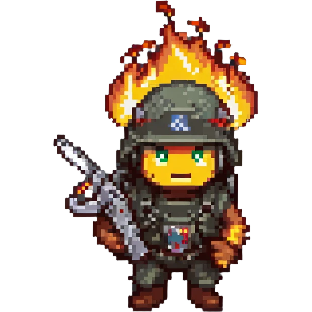 worm from Worms game wearing an army helmet and holding a flamethrower emoji
