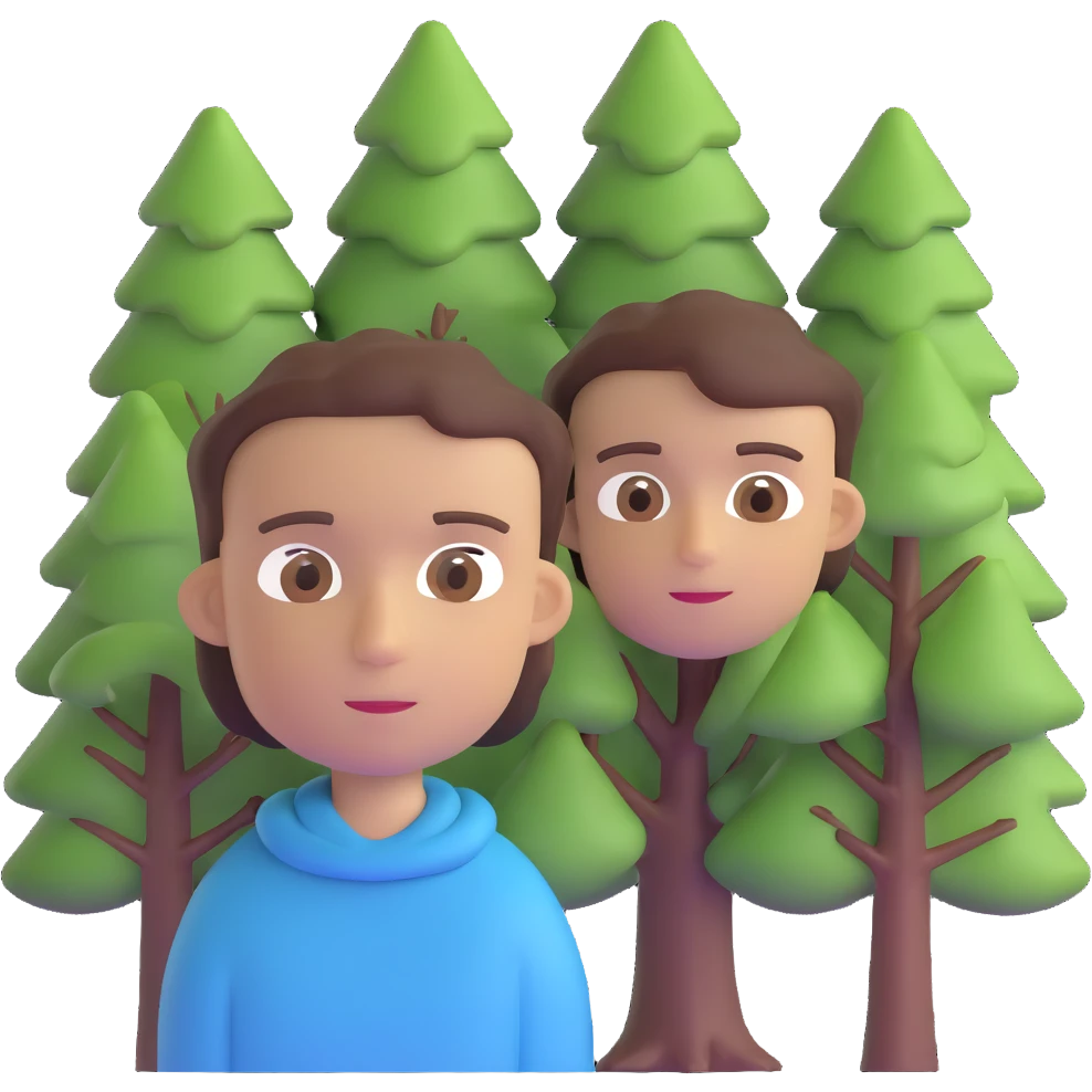 boy with brunette hair brown eyes and tree behind emoji