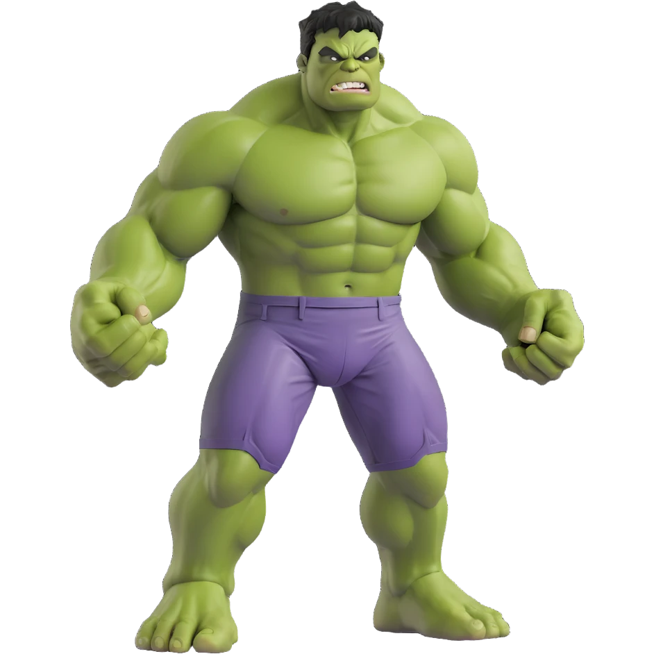the Hulk, muscular green superhero, 3D cartoon style emoji