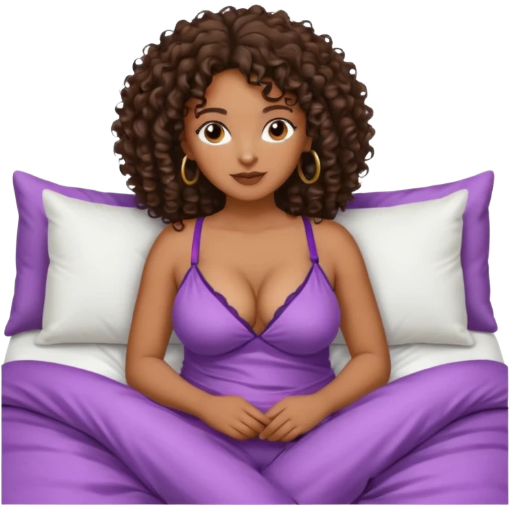 black woman bigger breast emoji curly hair darker. make her a little older. make her lying down in bed. bigger breasts black clothes. make it like a strap pajamaa emoji