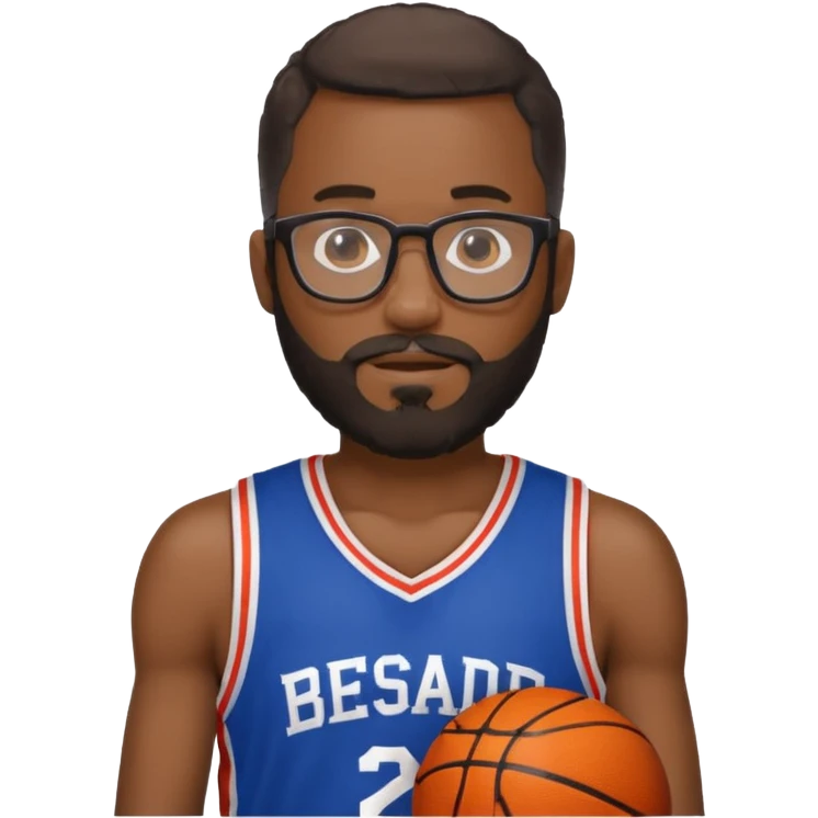 Male Athlete with Glasses – Black man, beard, basketball jersey.

 emoji