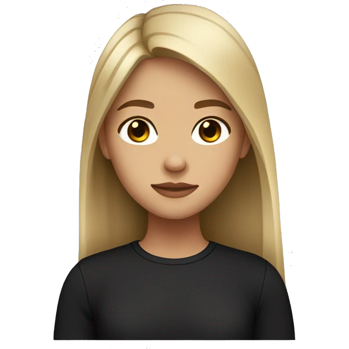 A girl with light skin, long, straight hair, broken in half with a black shirt and brown eyes emoji